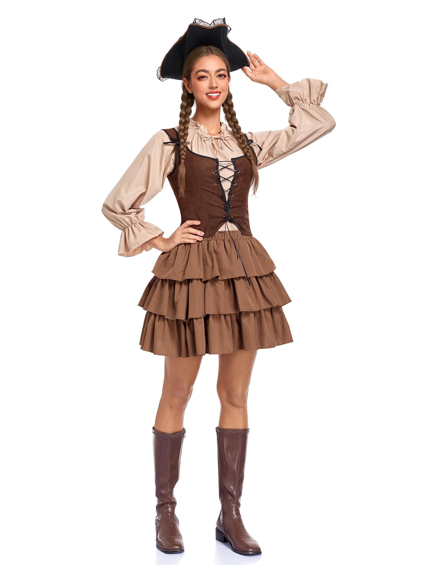 Halloween Women Pirate Costume - Adult Renaissance Medieval Pirate Lady Outfit